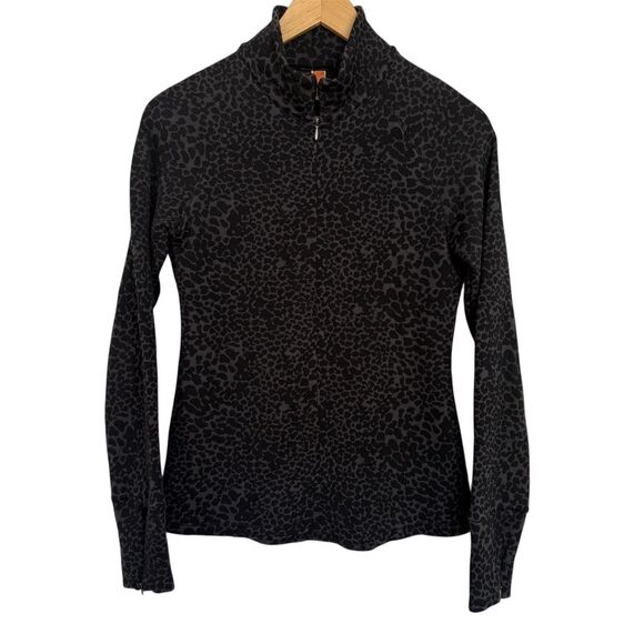 Lucy Quarter Zip Pullover Jacket Top Leopard Print Preowned Sz S Black Gray - Picture 1 of 4